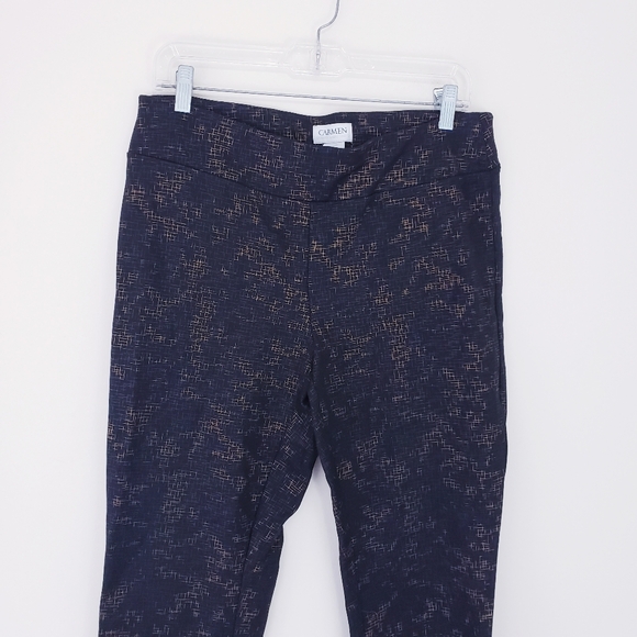 Carmen Marc Valvo Black Gold Crinkle Pull On Pant Slim Size 10 Dress Pants - Picture 6 of 9